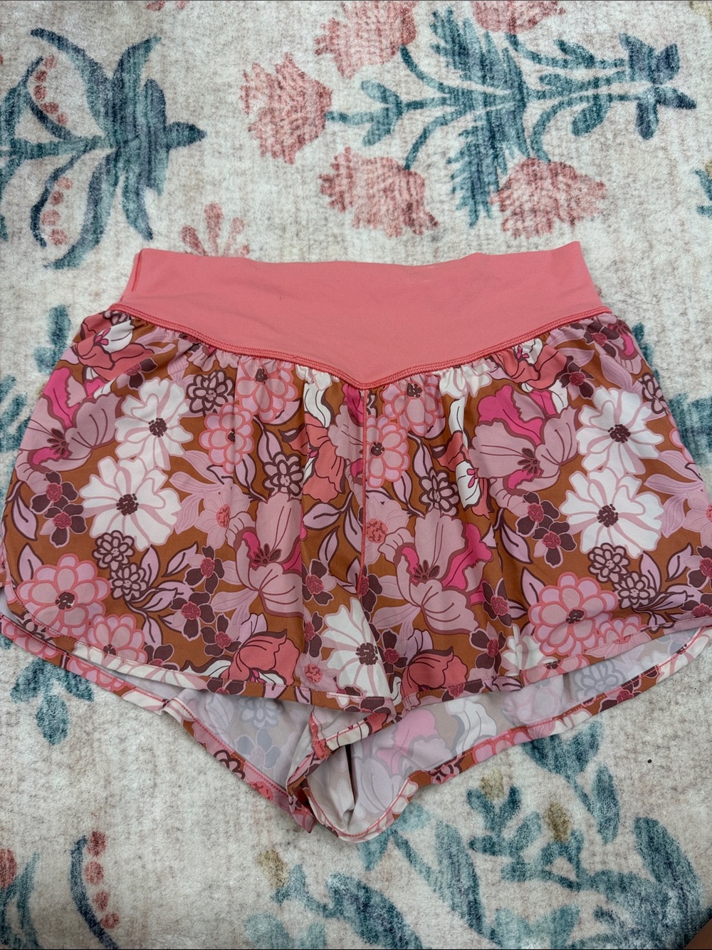 Aerie Women's Pink Floral Athletic Shorts with High Waistband